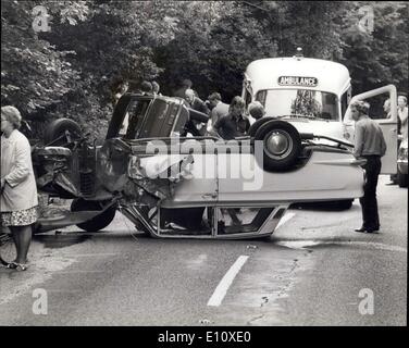 Jul. 30, 1974 - Car Overturned In Crash: An overturned car, with another on its side in background, after a Collision which occurred today at Little London, Sussex, on the A 267, between Horam and Cross in Hand. Stock Photo