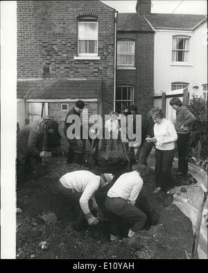 Oct. 10, 1974 - Wartime German fighter dug up: Mrs. Gladys Hattersley watching members of the Kent Battle of Britain Museum excavating in the back garden of her home in Maidstone, Kent, yesterday for remains of a ME109 German fighter which tore a hole in her back bedroom when it was shot down on September 5th, 1940. Stock Photo