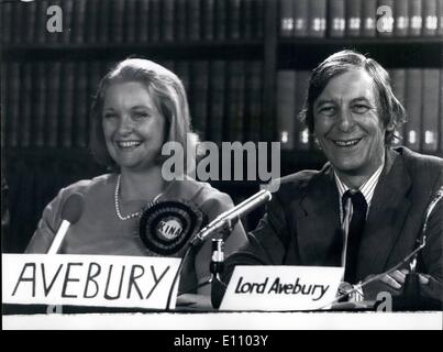 Sep. 09, 1974 - Liberal Party Election Campaign Press Conference In London. Photo Shows:- Lord Avebury and his wife, Kina who is the Liberal candidate for her husband's former seat at Orpington, Kent, pictured at Liberal Party press conference in London. Stock Photo