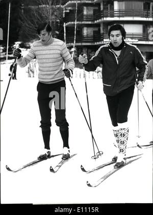 Dec. 12, 1974 - Eddy Merckx Skiing in Switzerland: Photo shows Eddy Merckx starting for a long promenade on skis, accompanied by his ''lieutenant'', Bruere (left) Stock Photo