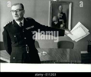 Jun. 06, 1975 - Metropolitan Police Commissioner holds press conference: Sir Robert Mark, the Metropolitan Police Commissioner pictured yesterday when he held a press conference on his annual report for 1974 at Scotland Yard, during which he disclosed that more major criminals are turning ''squealers'' to help Scotland Yard. Stock Photo