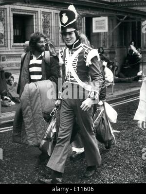Sep. 09, 1975 - Queues for the last night of the proms: Photo shows 20 year old Nigel Roberts a member of the Churchwoman Wargames Club, all dressed for the occasion, stretches his legs outside the Royal Albert Hall, where he has waited all night for tonight's last of the Promenade concerts. Stock Photo