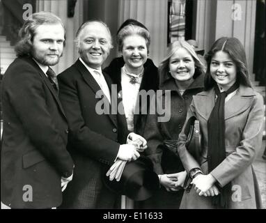 Feb. 02, 1976 - Today's Investment At Buckingham Palace: Sir Richard Attenborough, the famous film star, pictured with his wife, Sheila and his children (L to R) Michael, Charlotte and Jane, leaving the Palace after he had received his Knighthood from the Queen today. Stock Photo