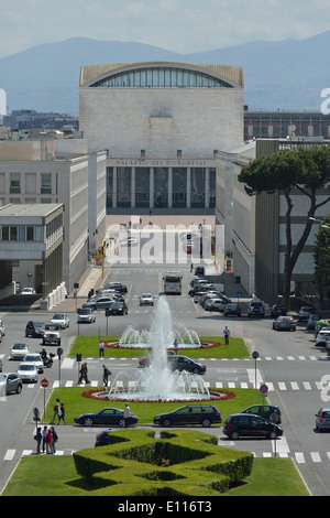 Rome. Italy. EUR. Viale della Civiltà del Lavoro & the Palazzo dei Congressi. Stock Photo