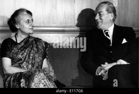 Prime Minister Indira Gandhi with colleague Stock Photo