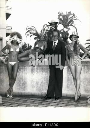 Jun. 01, 1976 - The Battle of the Flowers, a parade in which floats are decked out with flowers, will take place this Saturday in Nice in honor of the Bicentennial of the Independence of the United States. 5 pretty girls who will be participating in the event visited with Mr. Peter Murphy, United States consul in Nice. Picture: Mr. Peter Murphy surrounded by pretty girls whose costumes symbolize eras of American history: ''Uncle Sam,'' ''O. K. Coral,'' ''Broadway,'' ''Black Magic,'' and ''The Western Conquest' Stock Photo