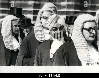 Oct. 10, 1976 - Judges Special Service In Westminster Abbey to Mark The Beginning of The Michaelmas Law Sittings Photo Shows:- A contrast in head-wear as Queens Counsel, Preetam Singh, walks in the procession of Judges from Westminster Abbey after the service. Stock Photo