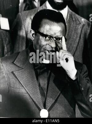 Oct. 10, 1976 - Bishop Muzorrewa arrives in Geneva for Thursday's Rhodesia conference.Photo shows Bishop Muzorewa, one of the African Nationalist leaders, who arrived in Geneva today for the Rhodesia Conference which opens on Thursday, is seen here when he held a press conference soon after his arrival in Geneva. Stock Photo