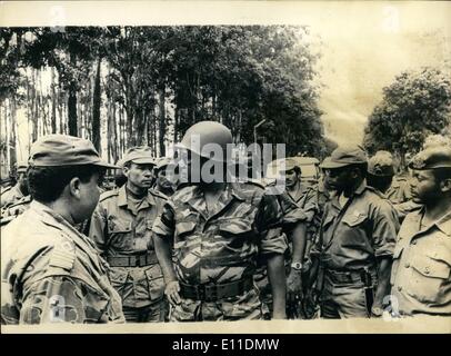 May 05, 1977 - President Mobutu Meets His Allies - President Mobutu of Zaire paid a Visit to his mixed forced of Zairean and Moreccan Troops on the Outskirts of Mutahatahe, dressed in a Para-outfit. Stock Photo
