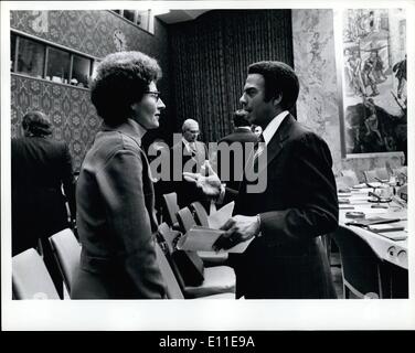 Sep. 09, 1977 - Sister Janice McLaughlin & Andrew Young UN Security Council meeting, UK & US proposition, UN to send representatives to Rhodesia. Sister Janice McLaughlin was recently expelled from Rhodesia. September 29, 1977 Stock Photo