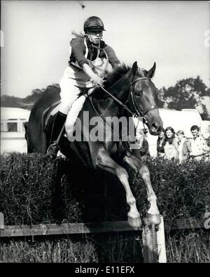 Sep. 09, 1977 - Princess Anne Retains Her Lead In The European Threes Day Event At Burghley - Lincolnshire: Photo Shows Princess Anne riding her horse ''Doublet'' takes a fence in fine style in the Steeplechase event at Burghley today. Stock Photo