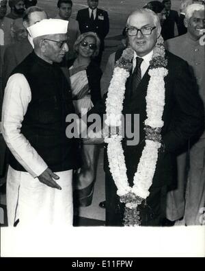 Jan. 01, 1978 - Prime Minster Callaghan in India: Photo shows a garlanded Prime Minister James Callaghan seen talking with the Indian Prime Minister Mr. Marojl Desai during his visit to New Delhi. Stock Photo