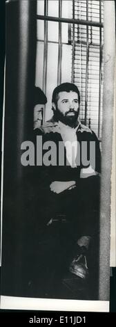 May 05, 1978 - Italy's most Evil Man : Red Brigades leader Renato Curcio caged like an animal that he is during the Turin trial.The bearded Curcio a University drop-out, a political revolutionary, ruthless terrorist, with his gang he has during the last five years bombed, maimed, and killed in an effort to bring the state down. Photo shows Red Brigades leader Renato Curcio behind bars during the trial in Turin. Stock Photo