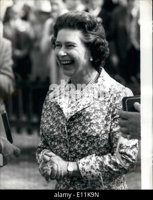 Jun. 06, 1978 - The Queen Watches Polo on Smiths Lawn Windsor: The Queen with other member of the Royal Family attended the Rothmans International Polo match on Smiths Lawn, Windsor Great Park yesterday. Photo shows The Queen in a happy mood when she presented awards to the winner of the Queen's Cup Stowl Park at Windsor yesterday. Stock Photo