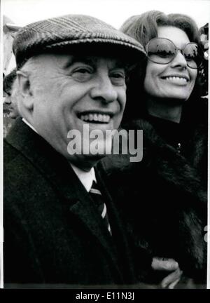 Dec. 12, 1978 - Film Producer Carlo Ponti Become 65: Married With a well known woman: .....but a well known man too - that's Carlo Ponti, who becomes 65 years old at December 12th 1978. The Italian - struggling with the tax office of his home country - lives with his wife Sophia Loren and his two sons at Paris. Ponti produced a lot of films,titles like ''Rom, Open City'' (awarded with the critics Prize 1947) ''La Strada (awarded with one Oscar) and ''Dr. Schiwago'' (six Oscars) are among them. Photo Shows The Couple Carlo Ponti/Sophia Loren during a visit at West-Germany. Stock Photo