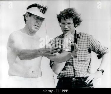 Jun. 06, 1979 - Try-Out For 'Lionheart': Britains America Cup contender has arrived in Sweden after a five-day non-stop sail from England, while there she will have rces against the Swedish Contender Sverige. Photo Shows: Captain of the Sverige Pella Petterson, left, and Ian Howlett, designer of the 'Loinheart! and a members of the crew, discus points of view aboard the Sverige. Stock Photo