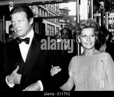 Actor Roger Moore at premiere with Luisa Mattioli Stock Photo