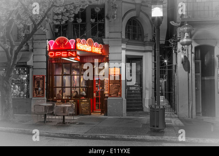 Chinatown lit up at night-Victoria, British Columbia, Canada. Stock Photo