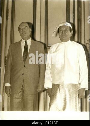 Oct. 01, 1981 - This afternoon at the Elysee Palace, Ambassador from the Birmese Ambassador U Ko Ko Gyi presented his letters of credibility to President Mitterand. Stock Photo