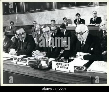 Feb. 02, 1982 - Committee On Disarmament Continues Debate On Major Disarmament Issues: The Committee on Disarmament this morning continued its general debate on major disarmament issues. Statements were made by the representatives of the United States, Bulgaria, Indonesia, India and Nigeria. The 1982 session of the Committee has been in progress since the 3rd of February. Eugene V. Rostow (right), Director, United States Arms Control and Disarmament Agency, making a statement at the meeting. Also see are, left to right, V.I Stock Photo