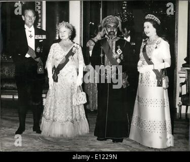 Mar. 17, 1982 - The Sultan Of Oman At Buckingham Palace State Visit: The Sultan of Oman, His Majesty Qaboos Bin Said Al Said,. with (L to R) The Duke of Edinburgh, the Queen Mother, and the Queen, before the banquet which was held in his honour at Buckingham, Palace last night. Stock Photo