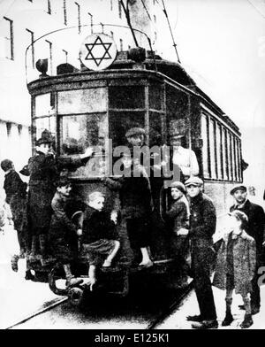 Jan 20, 2005; Warsaw, POLAND; (File Photo. Date Uknown) The star of David attached to the top of this tram-car indicates it is in use for residents of Warsaw's Ghetto to which Jews from every Nazi occupied country in Europe has been sent. The picture was published in a leading German magazine, but since it was taken, the Warsaw Ghetto has ceased to exist, following the rughlessly carried out plan of mass slaughter of the total population of the Ghetto.. (Credit Image: KEYSTONE Pictures USA/ZUMAPRESS.com) Stock Photo