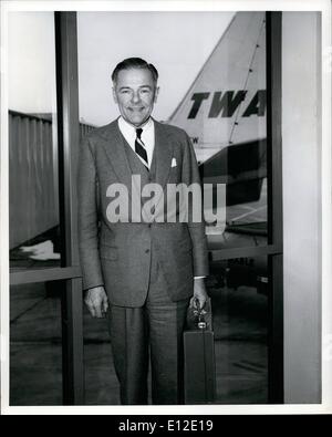 Dec. 15, 2011 - New York International Airport Former U.S. Ambassador to UN Henry Cabot Lodge is shown in Tran World Flight Center Prior to boarding TWA Super Jet to Paris, to Attend Meeting of the Atlantic Institute. Stock Photo