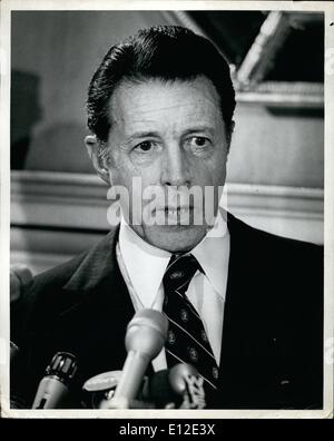 Dec. 20, 2011 - April 1982 New York City. The United States Secretary of Defense Caspar Weinberger held a news conference during one of his many trips to New York. OPS: Dr. Weinberger during his news conference. Stock Photo
