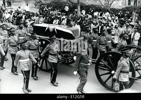 Jan. 09, 2012 - Jomo Kenyatta's funeral in Nairobi: The gun carriage carrying Kenyatta's flag-draped coffin drawn through the streets of Nairobi. Credits: Camerapix Stock Photo