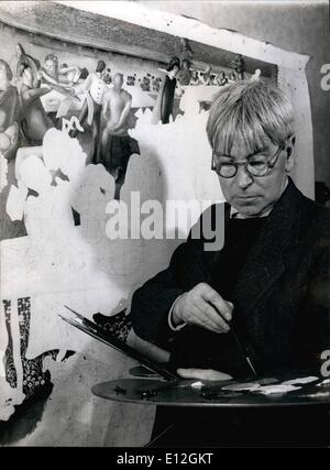 Dec. 29, 2011 - The Art Of Stanley Spencer; He is the only artist - he claims - ho first pencils his signs on the Canvas, and then sets top work with brush and paint. Here, in his Cottage studio at Cookham, he is working on a large picture of Chrust preaching at a picnic. Stock Photo