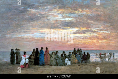 Luis Eugene Boudin 油彩画 海辺の風景 Luis Eugene Boudin 油彩画 海辺の風景