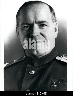 Feb. 24, 2012 - June 18th 1974 General Zhukov dies. Marshal Zhukov the famous Russian General of the last war died today aged 78. Photo Shows: Portrait of the late Marshal Zhukov who died today. Stock Photo