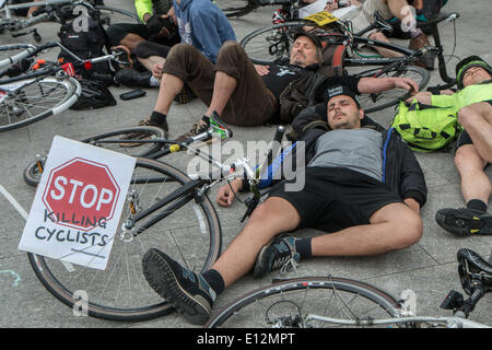 London, UK. 21st May 2014. Protesters gathered in Elephant and Castle to mark the death of a cyclist last week Credit:  Zefrog/Alamy Live News Stock Photo