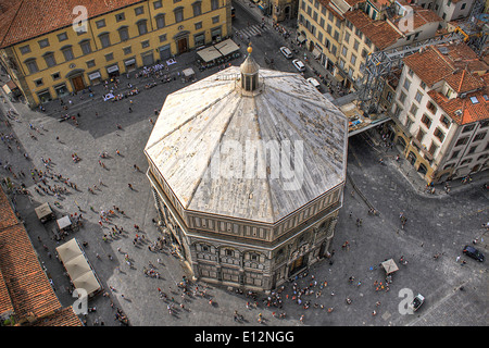 The Baptistery of San Giovanni viewed from the Campanile of Giotto in 2007, Florence, Italy. Stock Photo