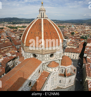 Aerial view of the Brunelleschi's Dome of the Santa Maria del Fiore Cathedral, Florence, Italy. Stock Photo