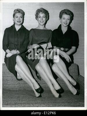 Feb. 24, 2012 - (For Immediate Release): Idlewild Airport, N.Y., Nov. 20 - This lovely Trio of Hollywood starlets (left to right in both pictures), Lori Nelson, Barbara Eden and Merry Anders Flew into town aboard a TWA Jetstream flight from Los Angeles. They're here to publicize their forthcoming Tv Series ''How to marry a Millionaire returning to the coast on the 29th. Stock Photo