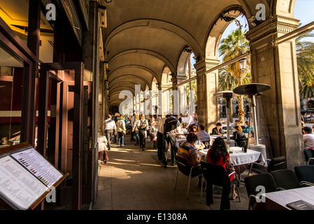 Restaurant at the Plaza Real in Barcelona Stock Photo