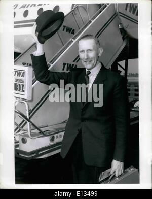 Feb. 28, 2012 - IDLEWILD AIRPORT, N.Y. APRIL 7 - GEORGE E. RUSSELL, MAYOR OF LIMERICK, IRELAND, BOARDS A TWA FLIGHT HERE TODAY AFTER A MONTHS VISIT TO THE UNITED STATES. HE WAS HERE TO RAISE FUNDS FOR A MEMORIAL TO LIMBRICK MEN KILLED IN THE IRISH WAS FOR INDEPENDENCE. Stock Photo