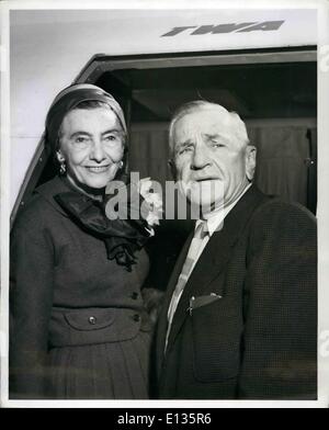 Feb. 28, 2012 - Idlewild Airport, N.Y., Oct. 15 -- Casey Stengel and his wife, Edna, are shown as they border a Twa flight here Stock Photo