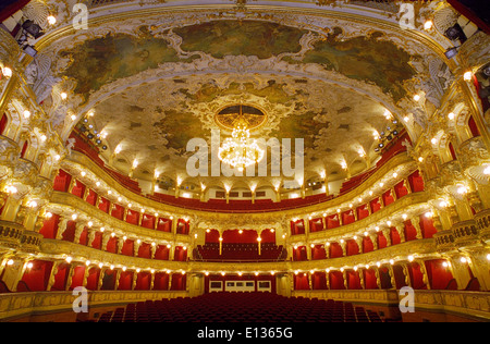 PRAGUE STATE OPERA HOUSE WIDE INTERIOR Prague State Opera House auditorium viewed from the stage Prague Czech Republic Stock Photo