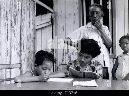 Feb. 28, 2012 - The Casanova of Southeast Asia, Married 69 times, will try it once more.: Tengku Mohamed Ariffin bin Tengku Ahmad, watches his children, by his present 69th wife, doing their homework at their home in Changhi Road, Singapore. His eldest daughter seen in the picture is 18 years old and does not approve of her father's plan to marry the 16 year old girl, as it would be rather awkward to call her 'Mum'. ''I guess eventually I'll have to get used to it' she says. Stock Photo