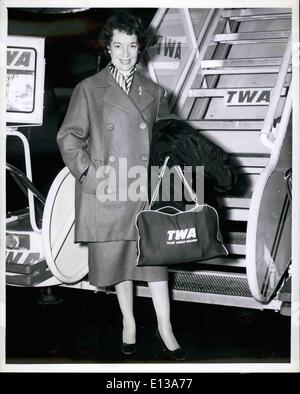 Feb. 29, 2012 - Idlewild Airport, N.Y.: Opera Star Lily Pons was an early morning arrival here this morning VIA TWA From Paris where she had spent two weeks. Miss Pons is enroute to Michigan for a concert tour before returning to the Metropolitan. Stock Photo