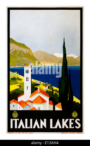 Vintage travel poster 1920's Italian Lakes Italy Stock Photo