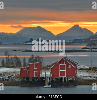 Winter sunset, Lofoten Islands, Norway Stock Photo