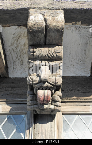 Grotesque wooden gargoyle timber support on the Old Courthouse Hastings England GB UK Stock Photo