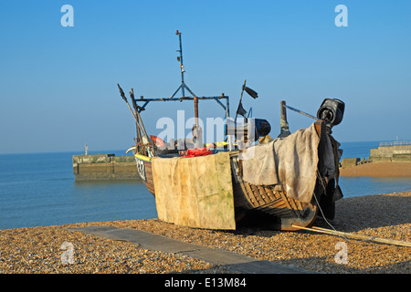 Fishing boat on Hastings Stade Beach East Sussex England UK Stock Photo