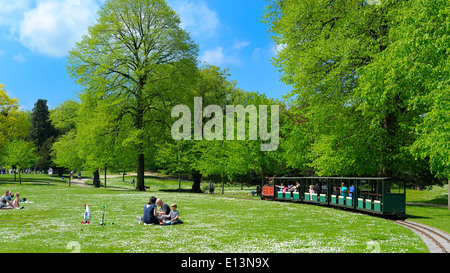 Miniature train in the Buxton Pavilion gardens Derbyshire england UK Stock Photo