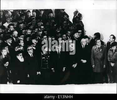 Mar. 22, 2012 - Funeral Of Golda Meir: The funeral of former Israeli Prime Minister Golda Meir Took place in Jerusalem last week. Photo Shows: Israel's resent Prime Minister Menahem Begin (front row centre with hat) and Harold Wilson (front row third from right) at the funeral. Stock Photo