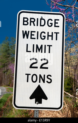 'Bridge weight limit 22 tons' traffic sign. Stock Photo