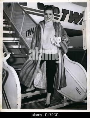 Mar. 27, 2012 - songbird, Anna Maria Alberghetti is shown she arrived here this morning via TWA from Los Angeles for a television appearance. She leaves next week for havana to appear at a hotel there Stock Photo